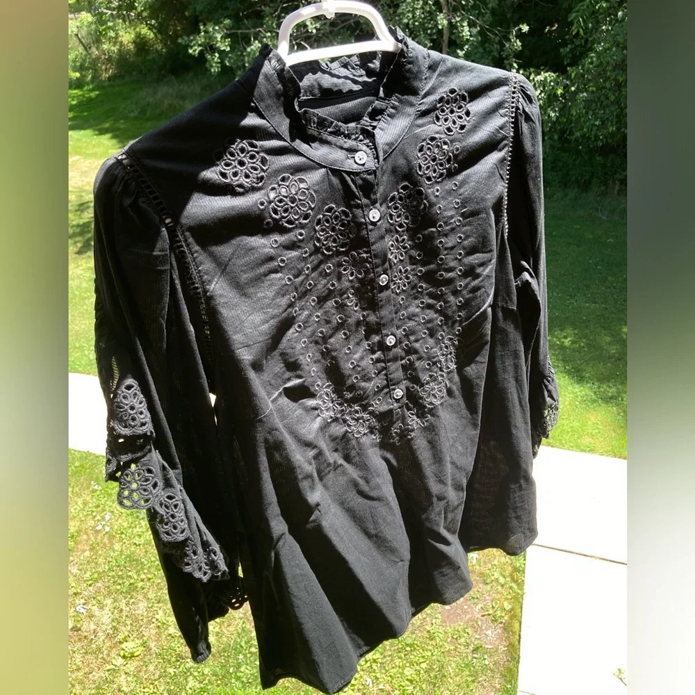 J. Crew Floral Embroidered Eyelet Ruffle Sleeve 100% Cotton Whimsigoth Blouse